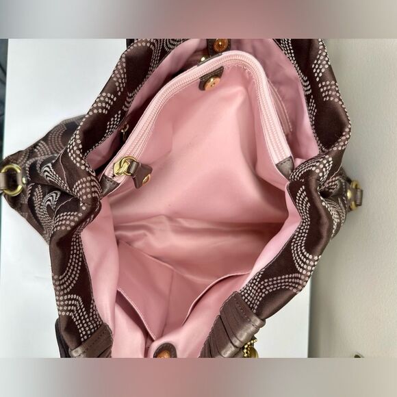 COACH Ashley H1282-F20056 Bronze Brown Dotted Op Art Gathered Satchel Tote Bag - Picture 9 of 13